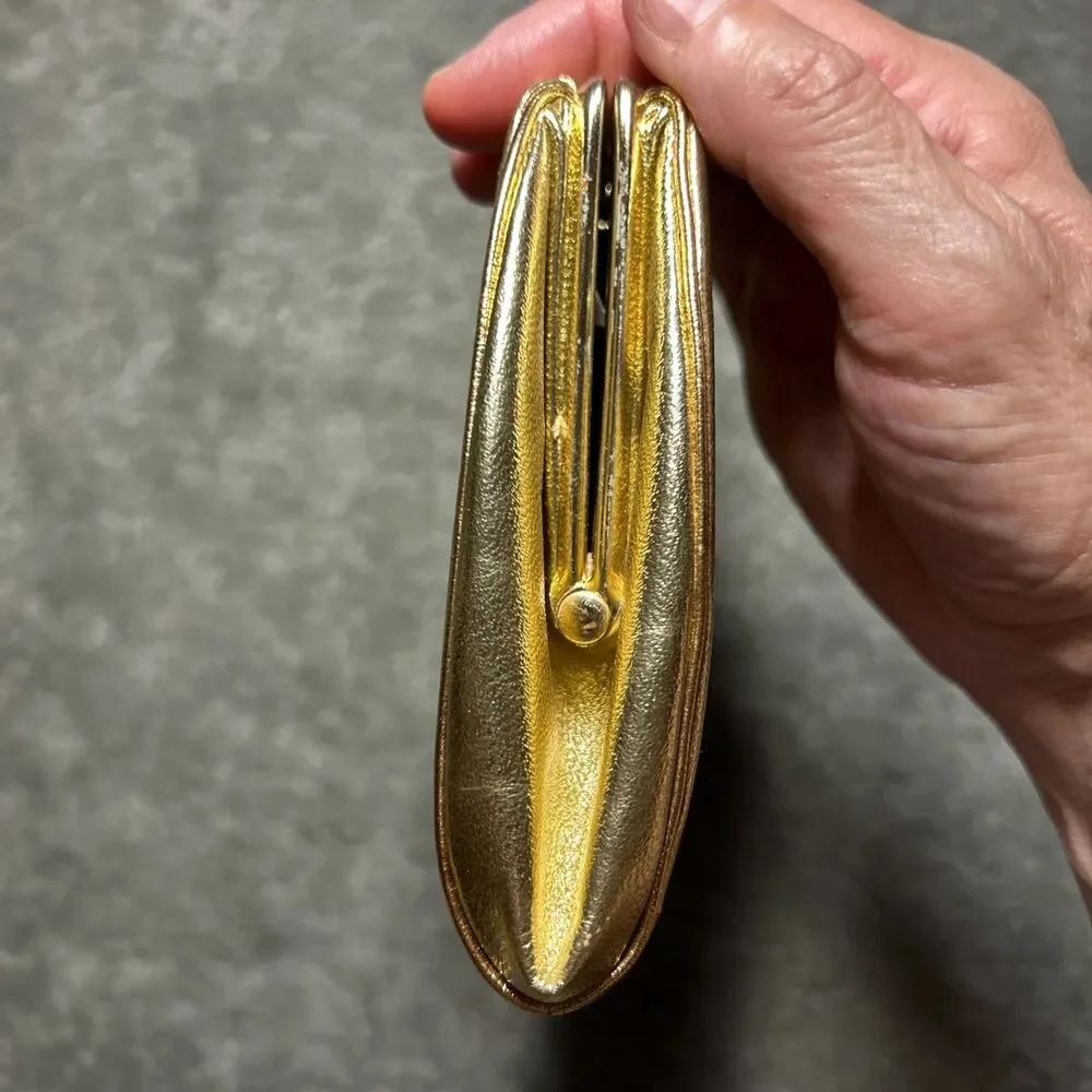 Vintage Gold Metallic Clutch Purse Evening Bag Chain Strap Satin Lined 50’s 60’s - Picture 13 of 16